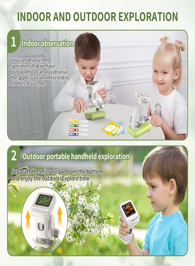 WSDMIC 1200X Microscope for Kids with 2 inch Screen STEM Digital Science Kit Rechargeable Handheld Mini Pocket Children Students Slides Portable Gift for Kids Ages 6 to 12 (Green) - Image 3